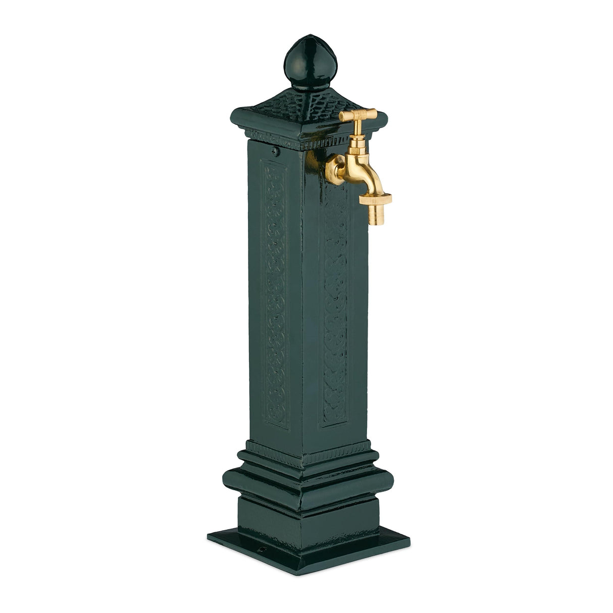 Relaxdays Fuente de Pie Antigua, con Grifo, 47 x 14 x 18,5 cm, Bebedero de Jardín, Terraza, Aluminio Fundido, Verde, Acero