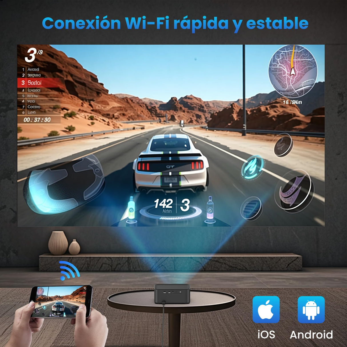 Mini Proyector【Netflix Oficial/Dolby Audio】con Altavoz BT, 15000L Proyector Portatil 4K Soporte WiFi Bluetooth, Proyector de Cine 1080P Full HD para Android/iOS/PS5