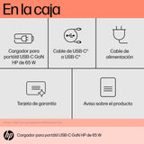 HP Cargador para portátil USB-C GAN de 65 W (Tamaño Compacto, Carga Rápida, Dos Puertos USB-C) Negro