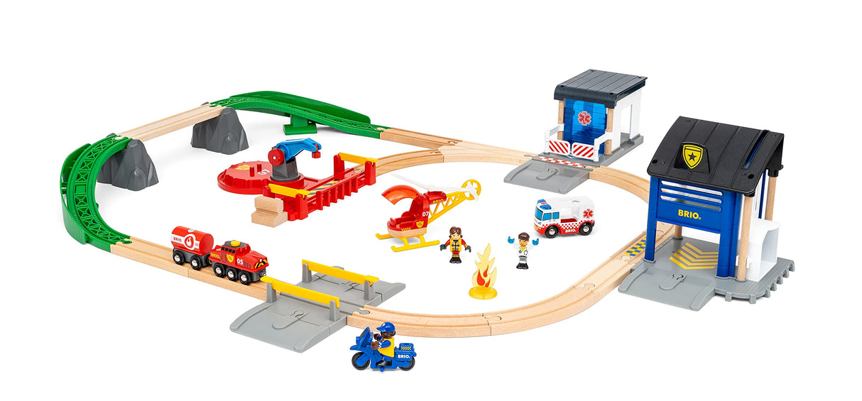 BRIO World - Set Ferroviario Equipo de Rescate, World Ferrocarriles, Set de Construcción de Madera, Juguete para Niños y Niñas 3+ Años, 44 Piezas