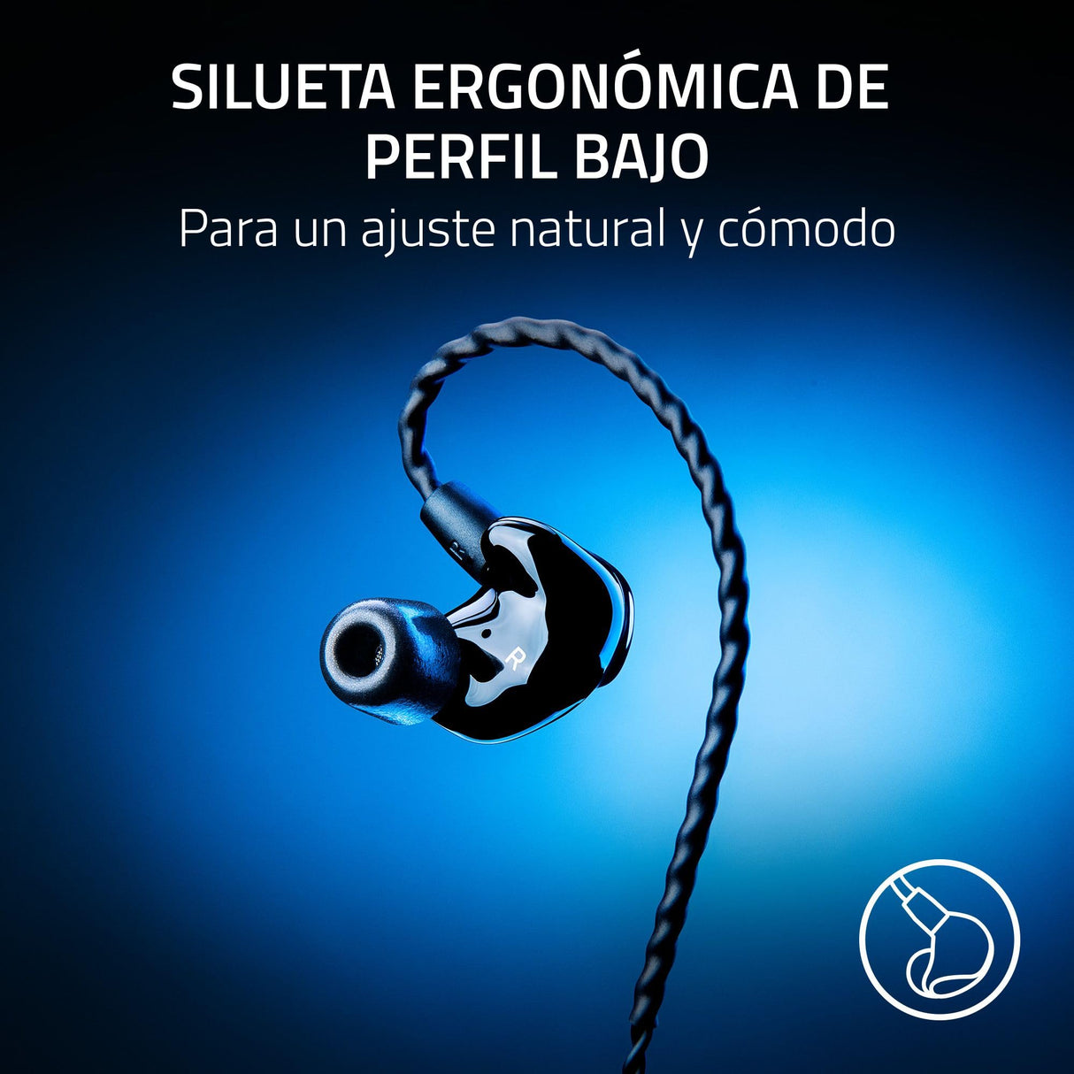 Razer Moray - Monitor de Streaming ergonómico con Cable (diseño acústico híbrido de Doble Controlador, Forma ergonómica de Perfil bajo, Aislamiento acústico pasivo Superior) Negro