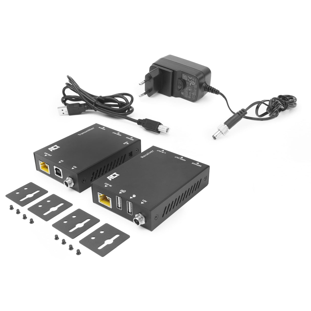 ACT EDID HDCP AC7815 - Extensor HDMI KVM a 70 m a través de CAT6/6A, vídeo 4K 60Hz, 2 puertos USB para ratón y teclado, EDID HDCP