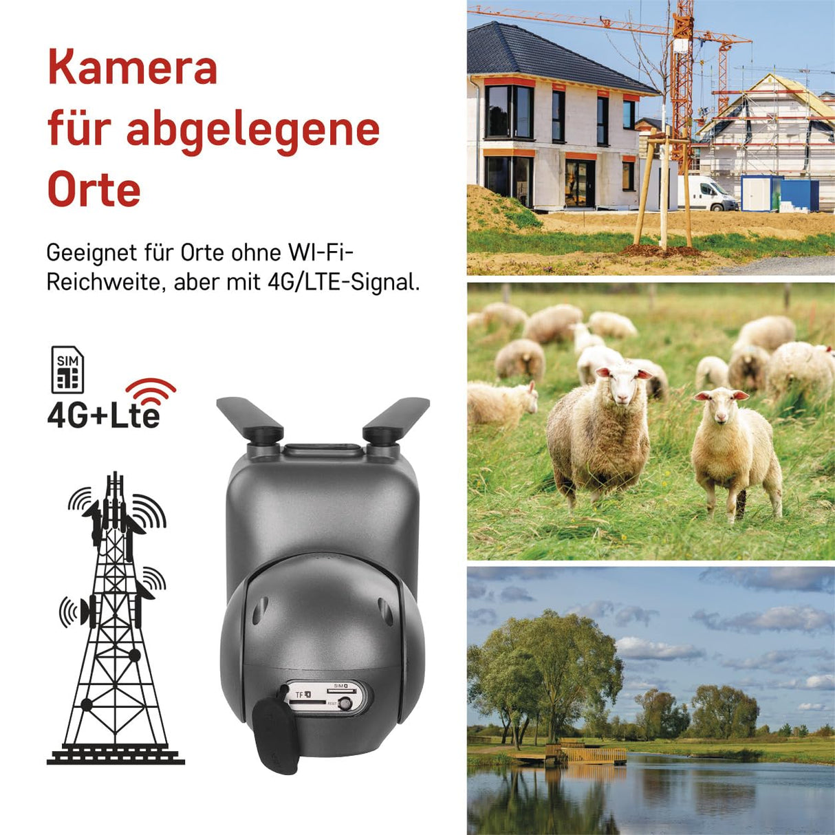 EMOS GoSmart - Cámara de vigilancia Inteligente para el Aire Libre - Cámara IP giratoria de 3 MP 4G/LTE y aplicación - Detección de Movimiento, visión Nocturna, batería de Panel Solar, Compatible con