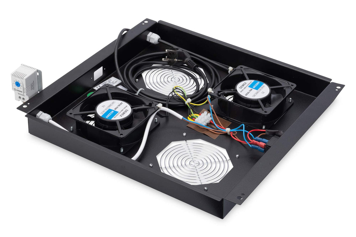 Digitus DN-19 FAN-2-B-N Panel del ventilador - Accesorio de rack (Panel del ventilador, Negro, 2 Ventilador(es), 4,6 m³/h, 1,8 m, IP20)