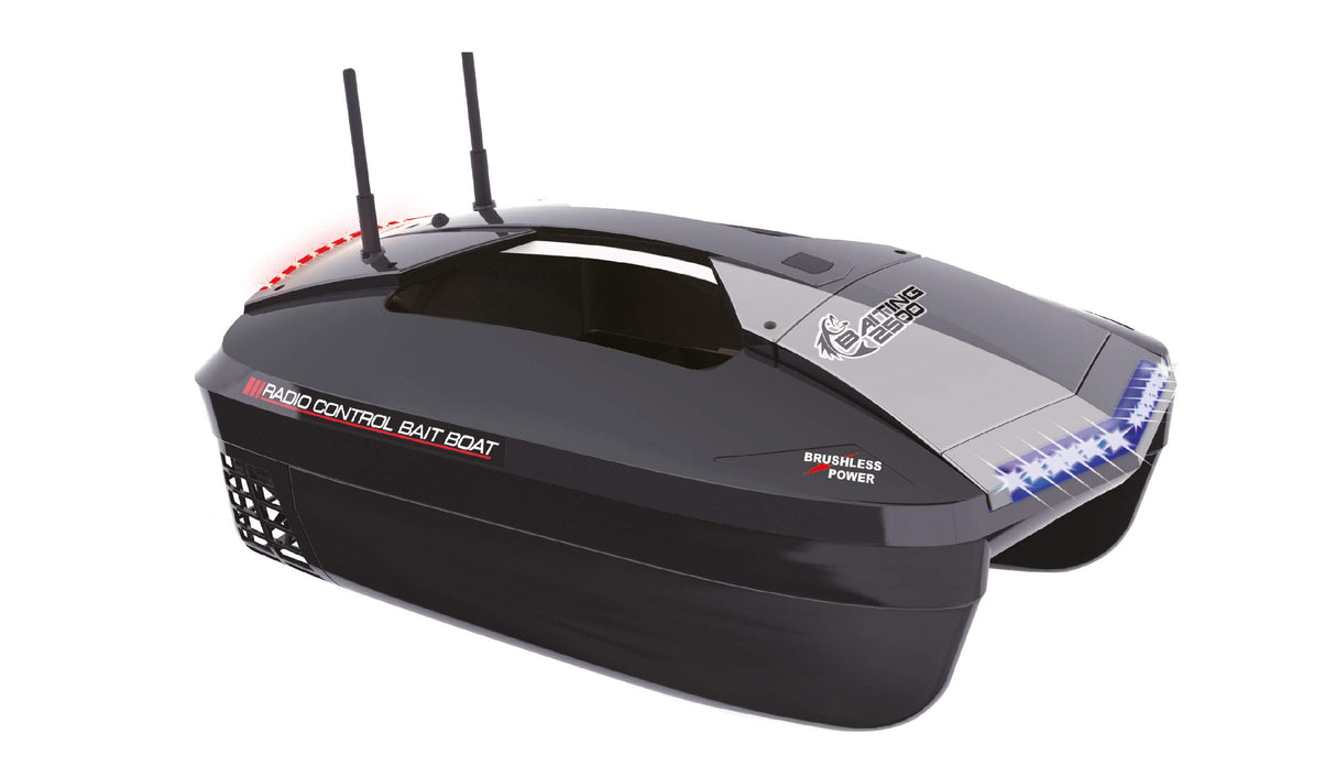 Amewi Baiting 2500 RC-Bote de Cebo para Pesca (600 mm) Fish 2500-Barco de alimentación (2,4 GHz, RTR), Color Negro (26081)