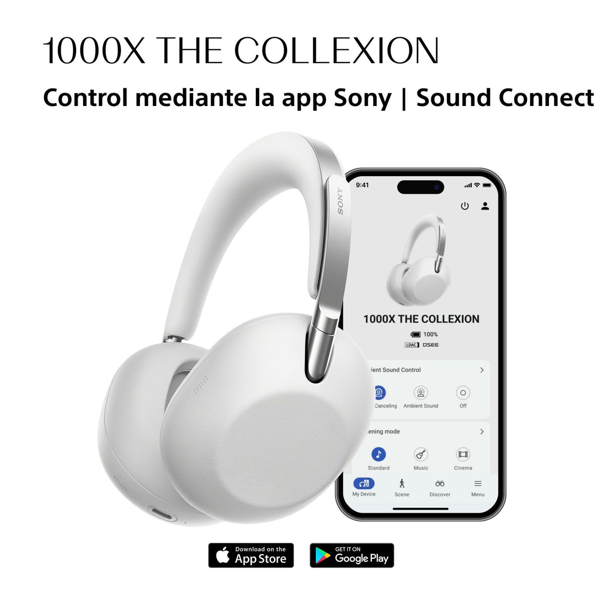 Sony 1000X The COLLEXION Auriculares de Lujo Bluetooth inalámbricos, con Noise Cancelling Premium, Sonido Hi-Res Estudio; 360 Spatial Audio; Estuche Resistente; Platino, Nuevo Modelo