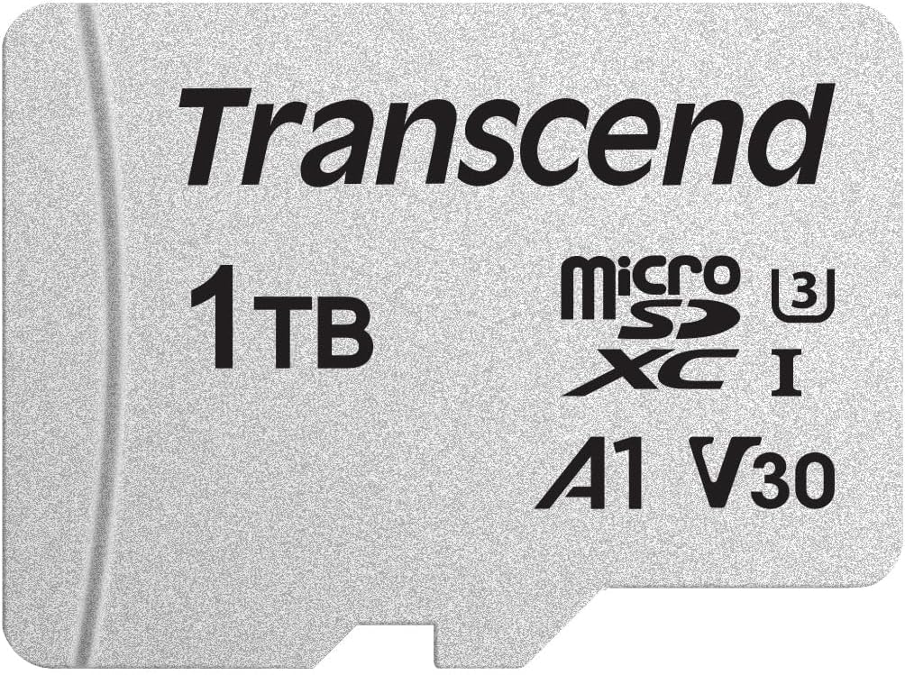 Transcend 1TB microSDXC 300S Class 10 Memory Card con hasta 95/45 MB/s (para Smartphones, cámaras Digitales y Consolas Nintendo Switch) con Adaptador SD y empaque sin frustración TS1TUSD300S-A