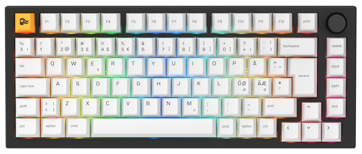 Glorious Gaming GMMK PRO 75% - Teclado gaming mecánico modular, TKL, carcasa de 1,5 kg, personalizable, cable espiral, reposamuñecas, keycaps blancas, RGB, distribuciones QWERTY nórdico - Negro