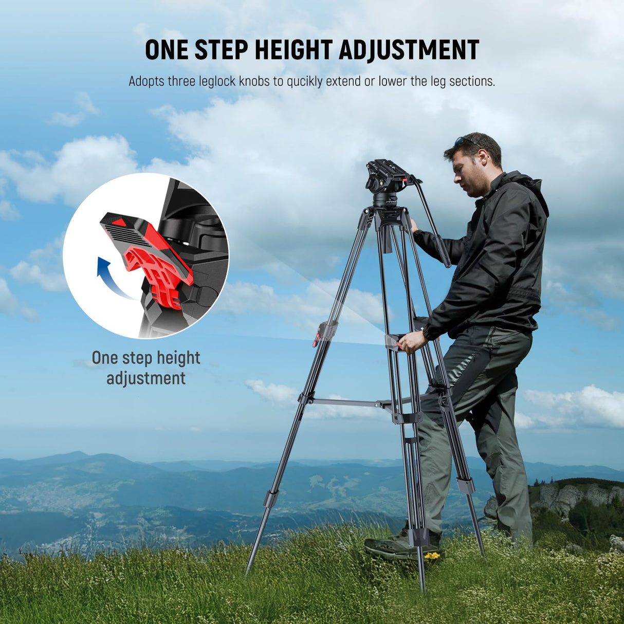 NEEWER Trípode para cámara de Video de 76 Pulgadas con Cabezal Fluido, liberación rápida de un Paso con amortiguación Ajustable, Soporte de trípode de Aluminio Resistente, Placa QR de Modo Dual para
