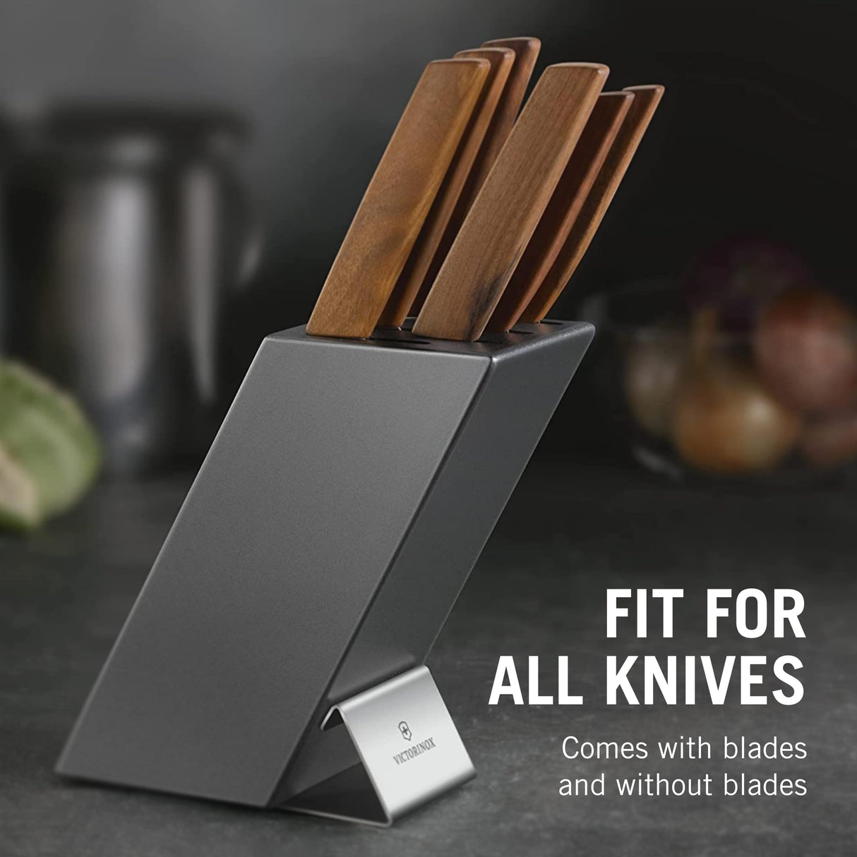 Victorinox Swiss Modern Bloque de cuchillos profesionales con contenido, 6 piezas, incl. 6 cuchillos de chef con mango de madera, negro