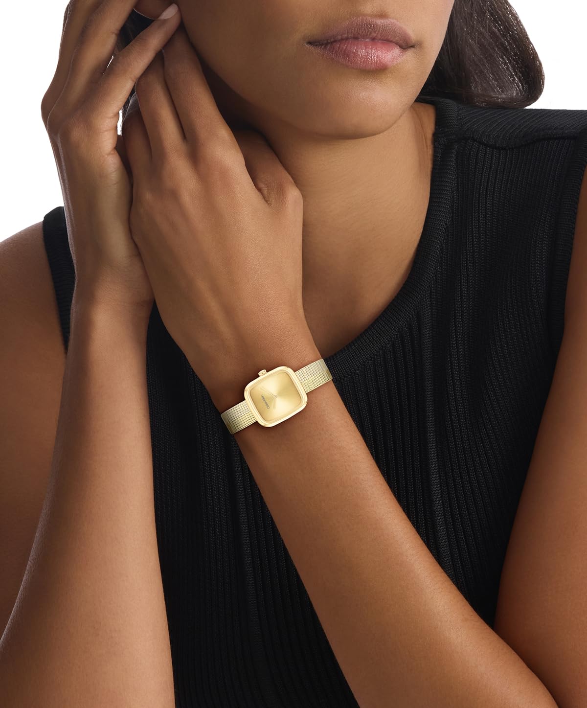 Calvin Klein Adore 25100099 - Reloj de Mujer Rectangular de Cuarzo con Brazalete Milán INOX Dorado, Esfera Minimalista, 30 mm