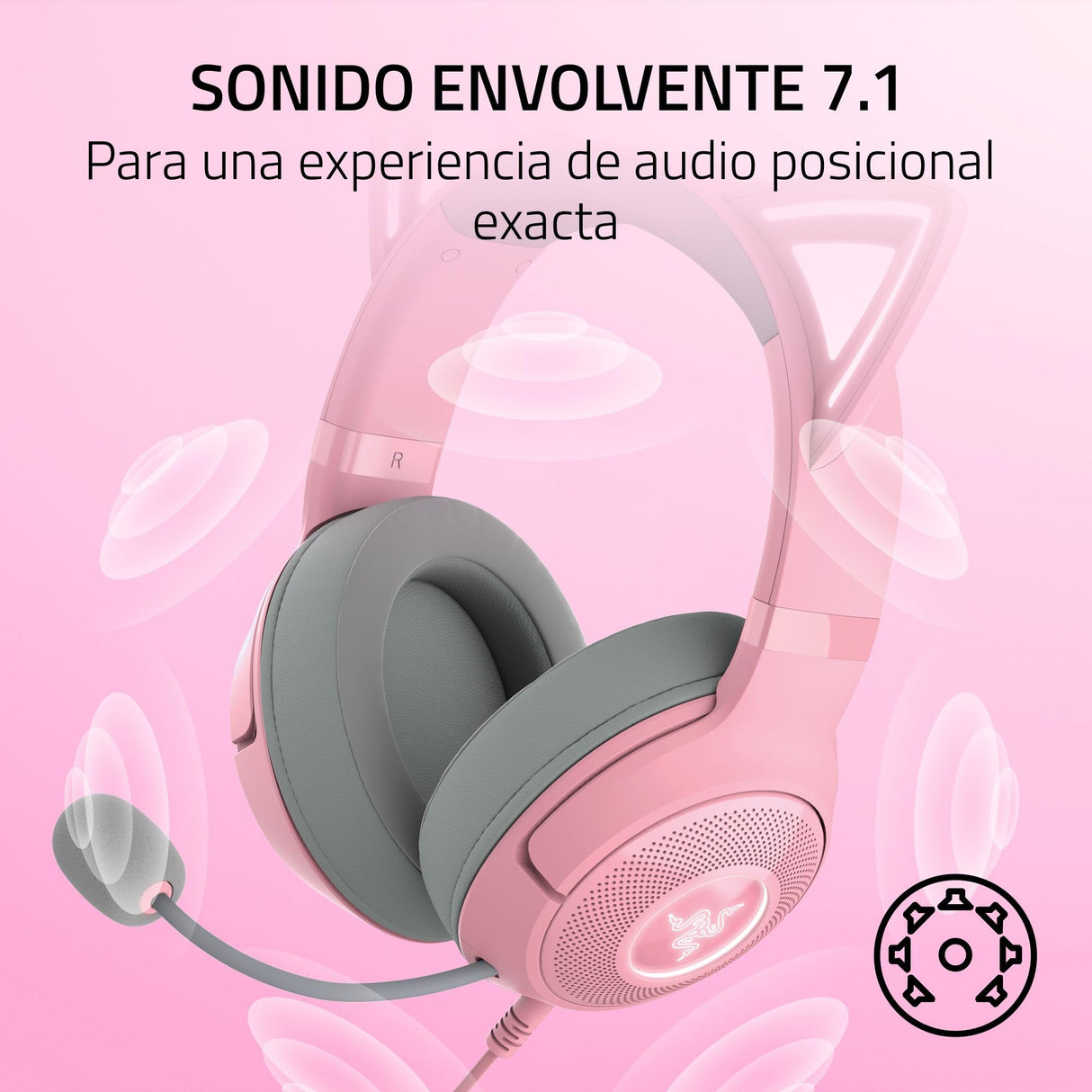 Razer Kraken Kitty V2 - Auriculares RGB por Cable con Orejas de Gatito (Iluminación reactiva al Streaming, Micrófono cardioide HyperClear, Diafragmas de 40 mm Triforce, Sonido Envolvente 7.1) Quartz