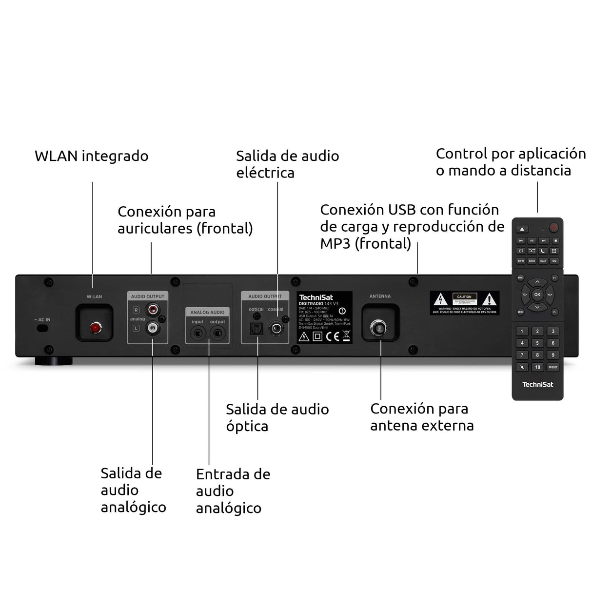 TechniSat DIGITRADIO 143 (V3) - Sintonizador HiFi de Radio por Internet (Radio Digital Dab+, transmisión de Audio Bluetooth, Spotify Connect, Antena de Lanzamiento, Control Remoto, Ancho de 43,5 cm)