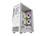 Oversteel - Azurite Caja Pc Gaming Compatible con Placas ATX, Micro ATX e ITX, 4 Ventiladores 120mm A-RGB Incluidos, Frontal Mallado, Instalación Vertical, Cristal Lateral Templado, USB 3.0, Blanco
