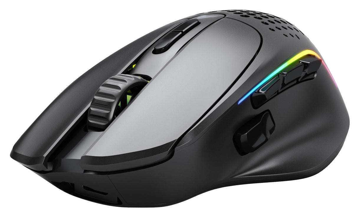 Glorious Gaming Model I 2 Wireless Ratón gaming inalámbrico - Híbrido 2,4 GHz y Bluetooth, superligero, 9 botones (2 intercambiables), RGB, gran batería, MMO/MOBA/FPS, reposapulgares lateral - Negro