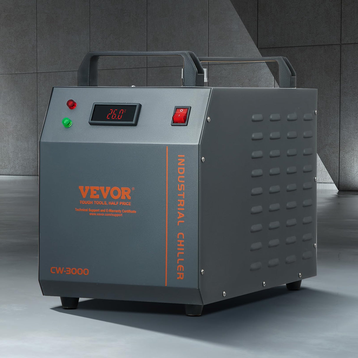 VEVOR Enfriador de Agua Industrial, CW-3000, Sistema de Enfriamiento de Enfriador de Agua Industrial Enfriado por Aire de 80 W con Capacidad de Tanque de Agua de 12 L, Caudal Máximo de 12 L/min