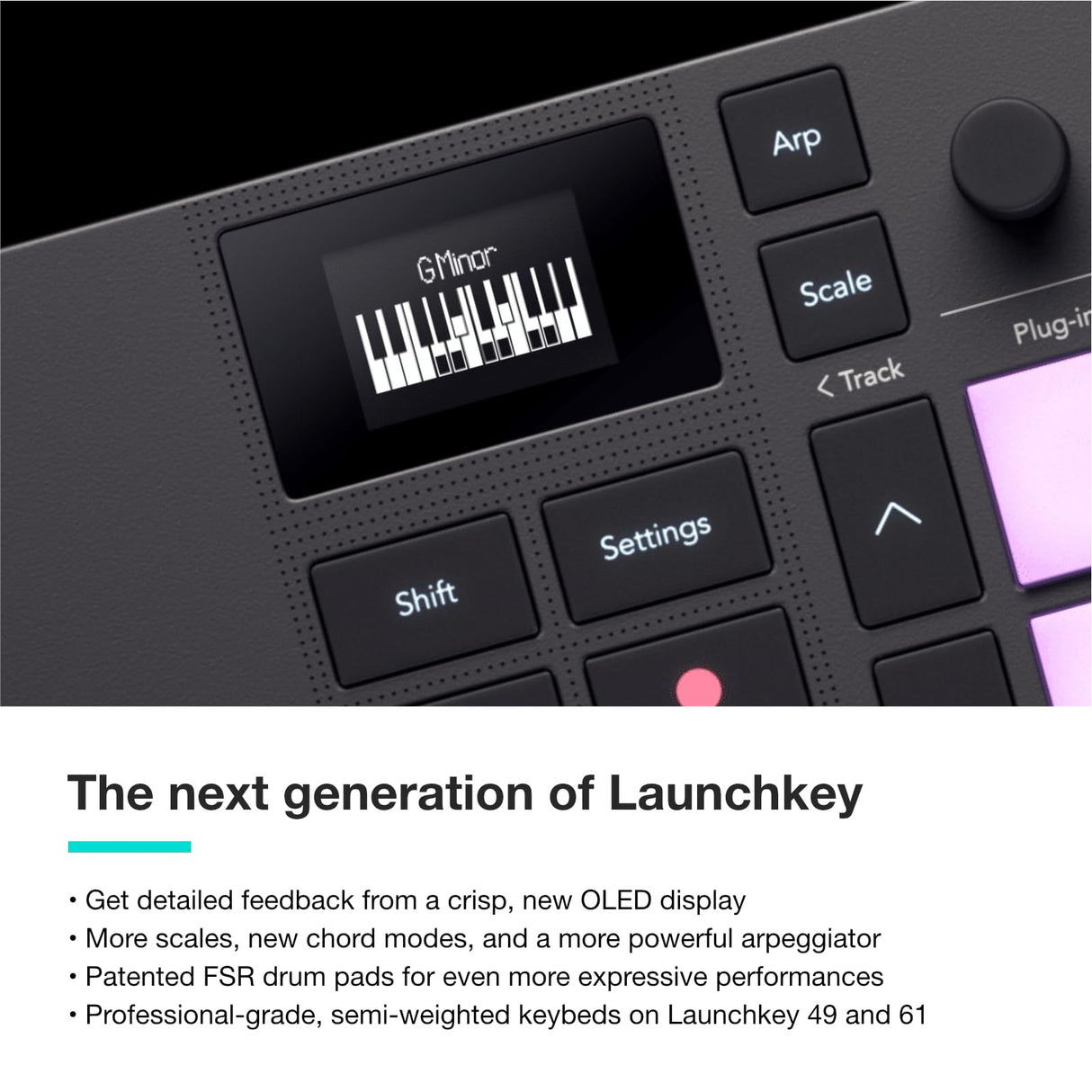 Novation Launchkey Mini 25 [MK4]: Controlador de teclado MIDI portátil, 25 teclas, USB e integración DAW. Modos Chord y Scale, pads de percusión, arpegiador y paquete de software de creación musical