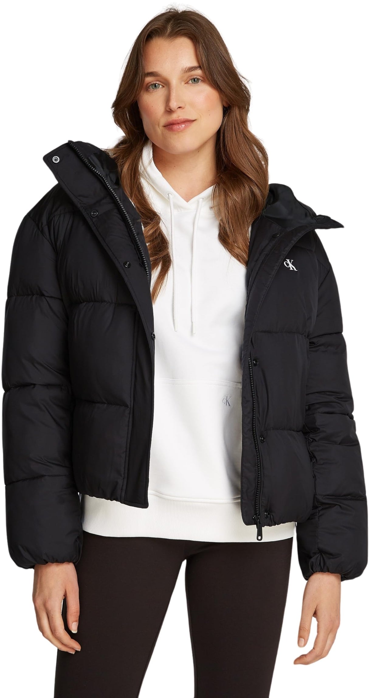 Calvin Klein Cazadora acolchada Mujer Short Hooded Puffer con capucha, Negro (Ck Black), XS