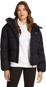 Calvin Klein Cazadora acolchada Mujer Short Hooded Puffer con capucha, Negro (Ck Black), XS