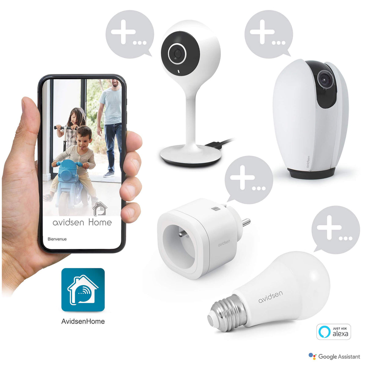 AVIDSEN HomeCam Spotlight - Cámara de vigilancia Inteligente para Exteriores, con lámpara LED integrada, aplicación para Smartphone, sin suscripción, WiFi, detección de Movimiento, visión Nocturna,