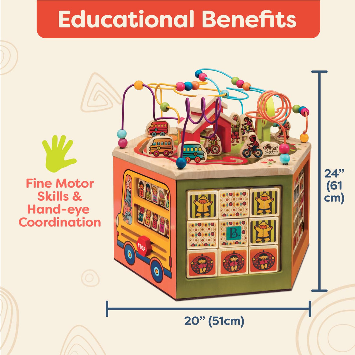 B. toys- Pájaros Cubo Centro de Actividades de Madera – Juguete de Aprendizaje para niños, Chicos – El Alfabeto, números, Formas – 12 Meses + – Youniversity, Multicolor, M (Branford Ltd. BX2134C1Z)