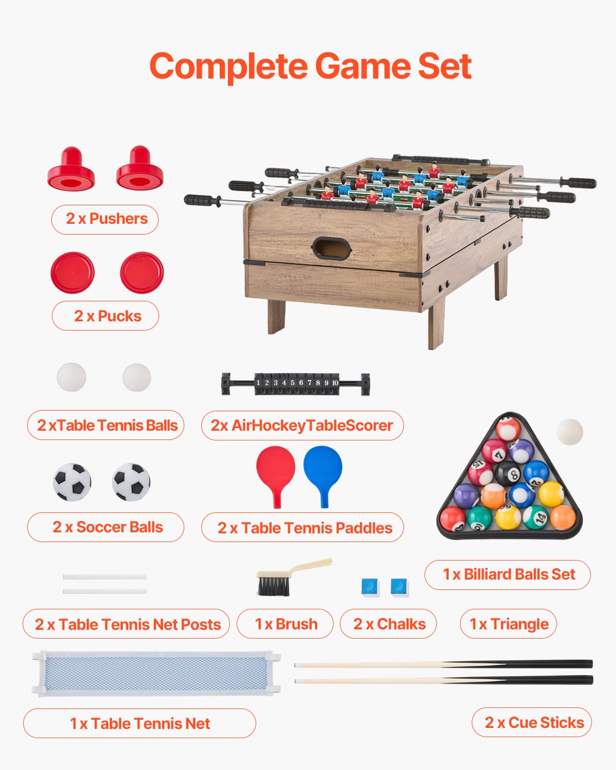 VEVOR Mesa de Juego Combinada 4 en 1 de Hockey de Aire de 82 cm, con Billar, Hockey, Futbolín, Ping Pong, Empujadores y Discos, Mesa de Juegos Deportivos a Niños, Sala de Juegos Familiar, Oficina