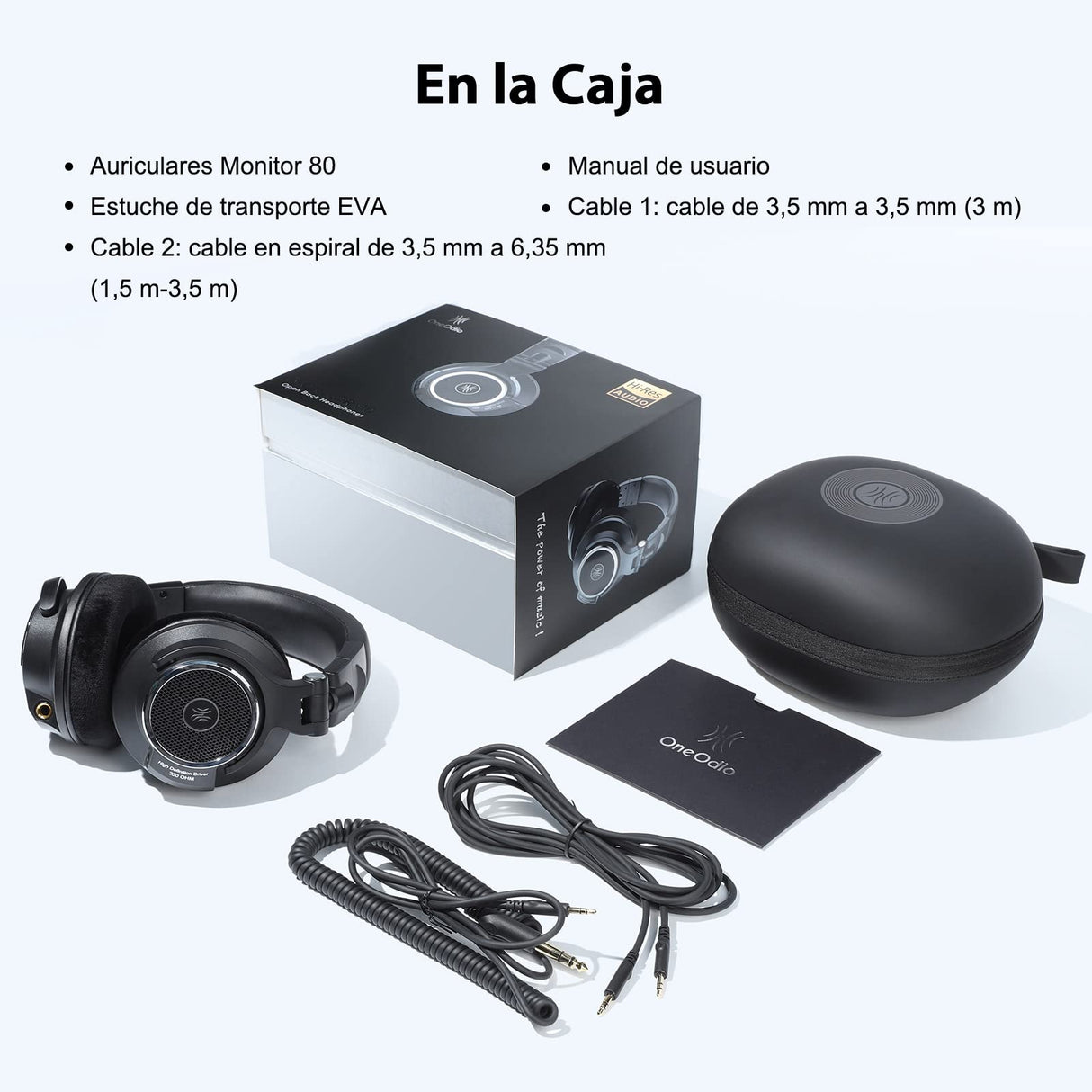 OneOdio Monitor 80-Auriculares Profesionales de Estudio Abiertos de 250 Ω, Cascos Hi-Res con Cable Desmontable (3,5 mm / 6,35 mm), Audífonos para Mezclar Masterizar Editar, Almohadillas de Terciopelo