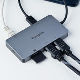 Targus Docking Station USB-C Dual HDMI 4K con Fuente de alimentación Pass-Thru de 100W, hub multipuerto Compatible con 2 monitores 4K UHD, estación Base – Gris, DOCK423EU