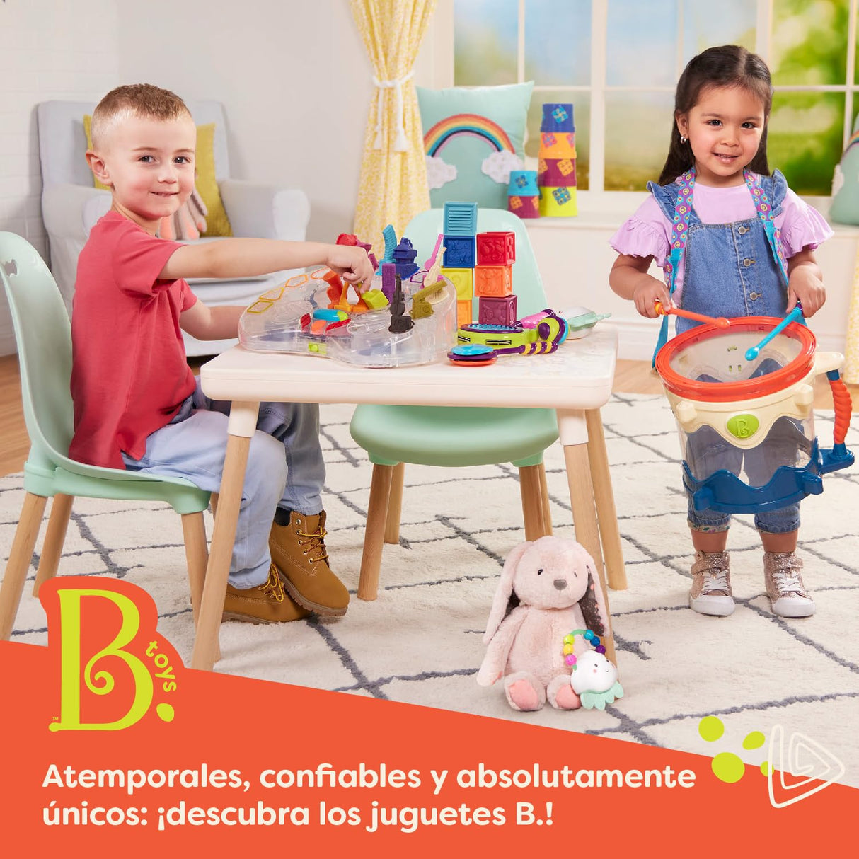 B. Spaces by Battat - Juego de Muebles Infantiles - 1 Mesa y 2 Sillas Infantiles con Patas de Madera Natural (Marfil y Madera Natural)