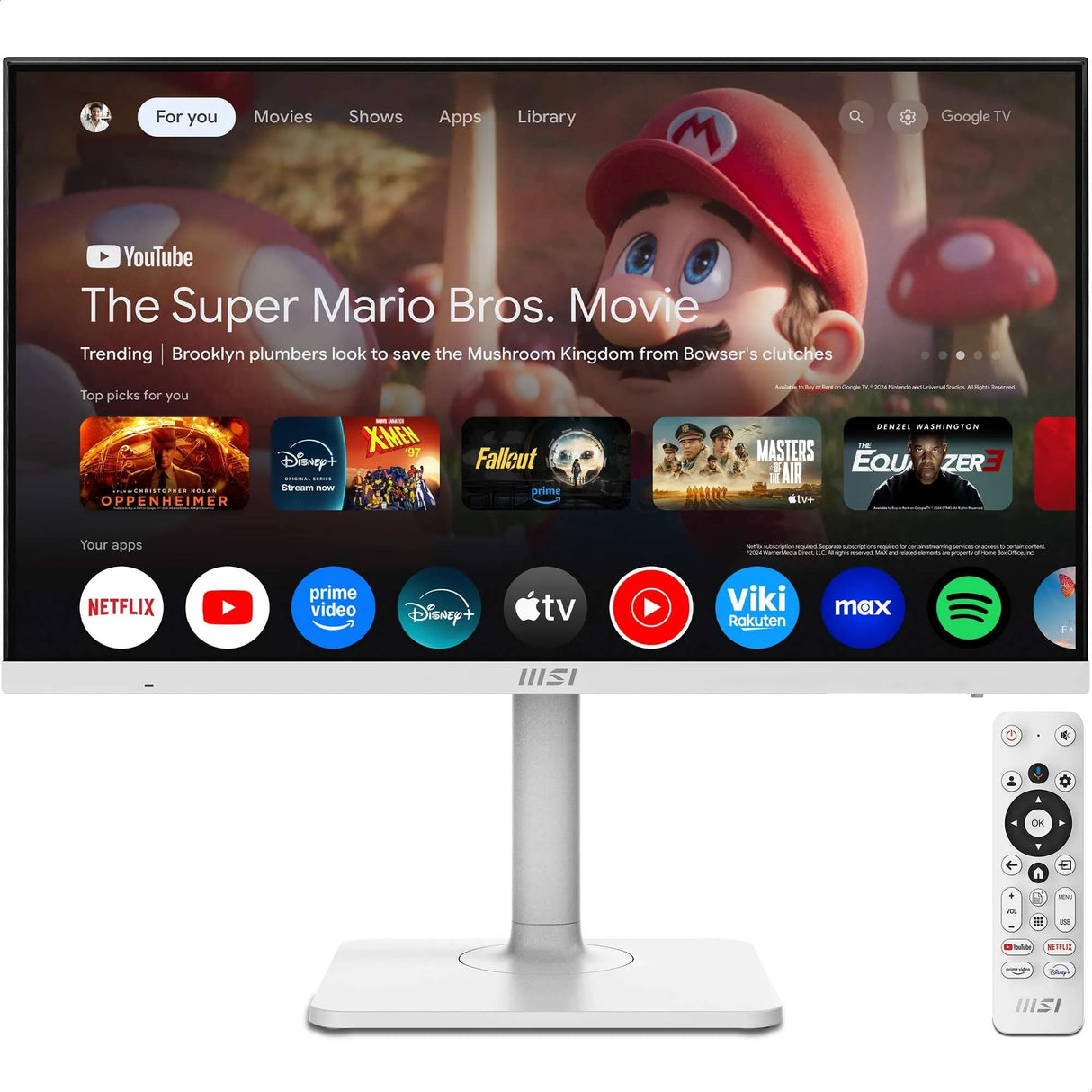 MSI Modern MD272UPSW, Monitor Inteligente UHD 4K de 27", Google TV, Control inalámbrico, Type-C 65W, Altavoces Integrados, Blanco