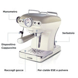 Ariete 1389/13 CAFETERA Espresso Vintage, 900 W, 0.9 litros, 15 bares, maxicapuccino, porta filtro para monodosis y café en grano, plástico Beige