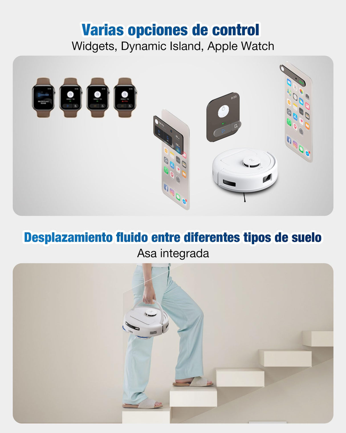 ECOVACS DEEBOT Mini Robot Aspirador y fregasuelos, succión de 9000 Pa, Antienredos ZeroTangle 2.0, TrueMapping 2.0, Secado a 45 ℃, autovaciado, fregado Inteligente, autolimpieza, Azul