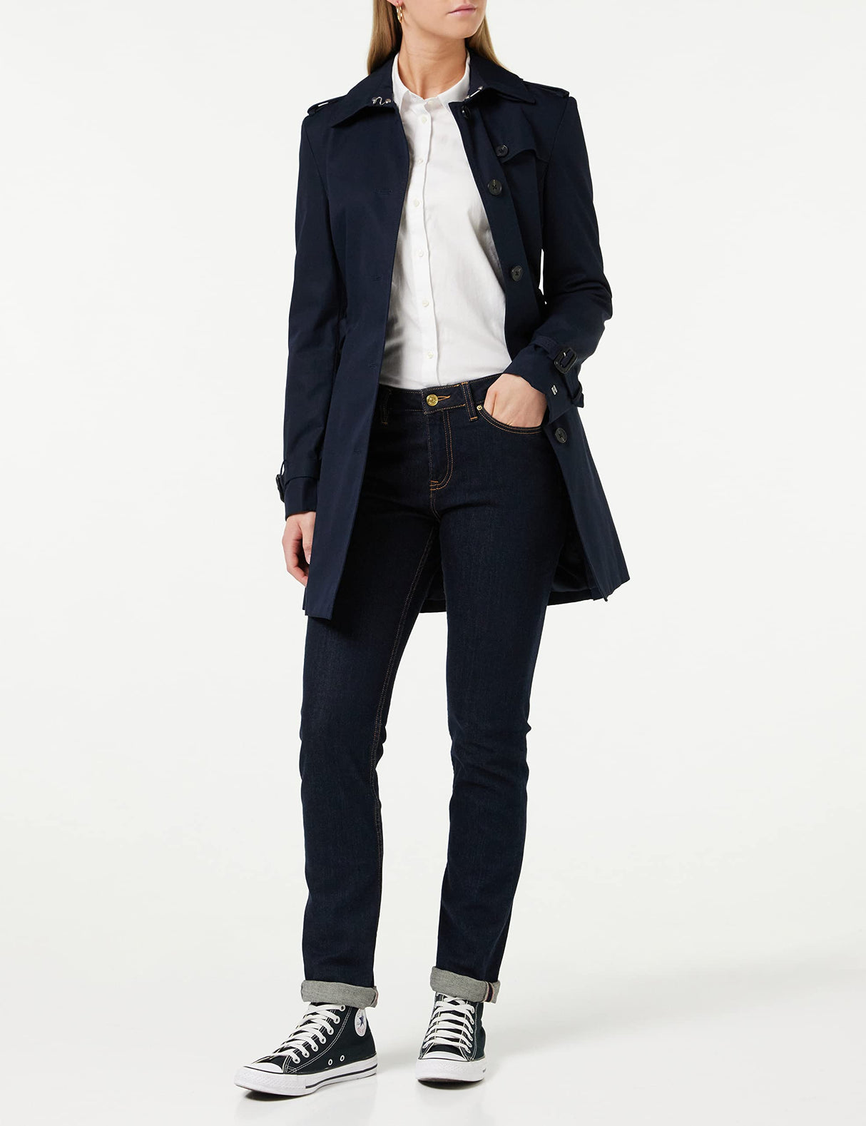 Tommy Hilfiger Cazadora Mujer Heritage Single Breasted Trench Cazadora de entretiempo, Azul (Midnight), XS