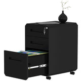 YITAHOME Armario Archivador con 3 Cajones, Cajonera de Oficina Móvil con Ruedas, Metalico Mueble Oficina Archivador con Cerradura y Llave para Carta/A4, Negro, 51 x 40 x 64cm