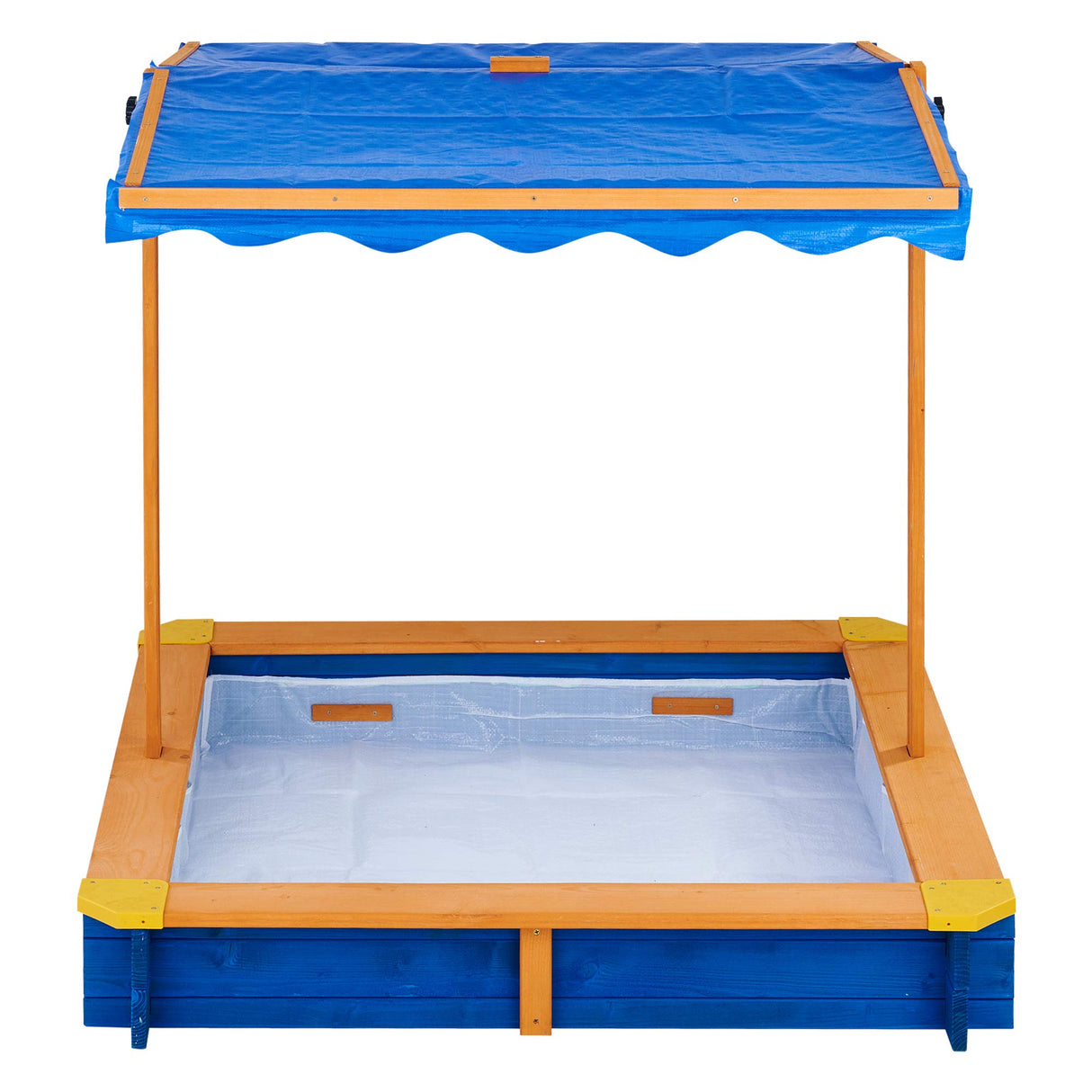 Teamson Kids Arenero Grande de Madera para Exteriores con Tapa, Toldo Giratorio y Altura Ajustable, Juguete de Arena de Jardín con Cubierta para Niños y Niñas