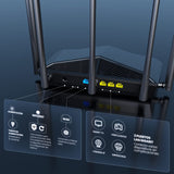 Tenda Router WiFi 6E de Tri-Band AX5700 Gigabit (6GHz: 2402 MBps, 5GHz: 2402 MBps, 2.4GHz: 861 MBps) 5 Antenas 6dBi CPU 1.7 GHz, Ideal para AR/VR/Steam 4K/8K, WiFi 6 Repetidor WiFi+ (RX27 Pro), Negro
