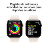 Apple Watch Series 10 GPS + Cellular Smartwatch con Caja de Titanio Oro de 42 mm y Correa Deportiva Blanco Estrella - Talla M/L. Monitor de entreno, App ECG, Pantalla Retina Siempre Activa