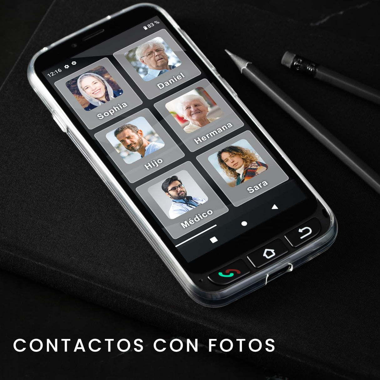 SPC Zeus 4G Pro + Carcasa | Smartphone fácil Uso Mayores | Iconos XXL, Botón SOS, Configuración remota | 5,5”, 4GB RAM, 64GB Memoria Interna, cámara 13MP, Android 11, Base de Carga, Negro