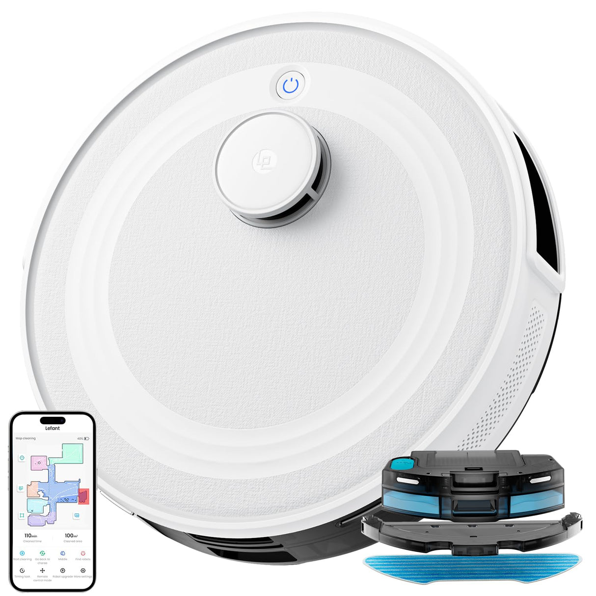 Lefant M2 Robot Aspirador Lavador con cartografía, aspiración de 5500Pa, navegación láser, tecnología de evitación PSD, Limpieza Personalizada, duración de 240 Minutos, Control vía App/Alexa/WiFi