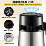 VEVOR Destilador de Agua 4L Filtro de Destilación de Agua con Recipiente de Vidrio 750 W 1 L/H Ajuste de Velocidad, Destilación Filtro Purificador de Acero Inoxidable Temperatura Doble 7,9lbs, Plata