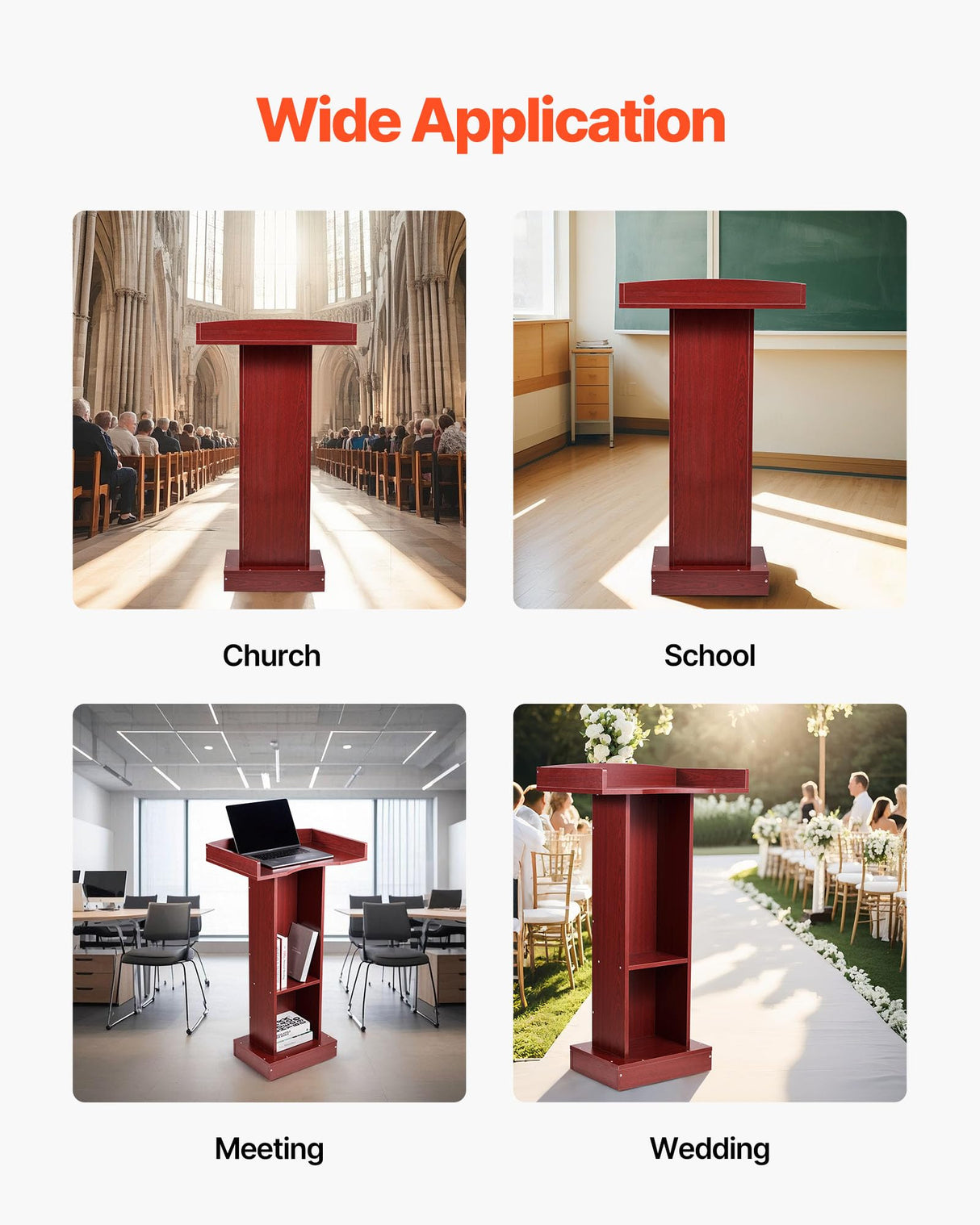 VEVOR Atril de Madera Alto de 105 cm, Soporte de Podio con Superficie de Lectura de 60 x 40 cm, con Estante de Almacenamiento para Aulas, Conferencias, Iglesias, Presentaciones, Discursos, Conciertos