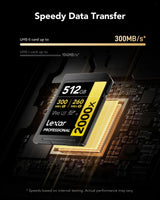 Lexar Profesional 2000x Tarjeta SD de 512 GB, SDXC UHS-II sin Lector, hasta 300 MB/s de reproducción, para DSLR, cámaras de vídeo en Calidad de Cine