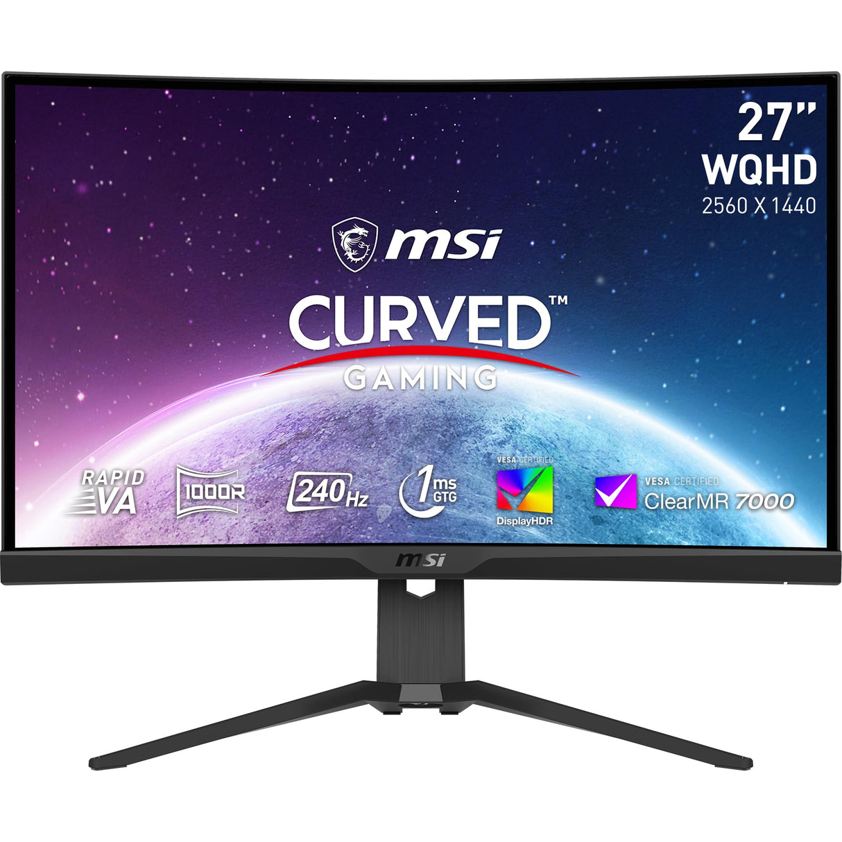 Msi mag 275CQRXF Monitor Curvo Gaming WQHD de 27 Pulgadas 1000R, 2560 x 1440 Rapid VA Panel, 240 Hz/1 ms, 116% sRGB, DisplayHDR 400, Adaptive Sync, Mystic Light DP 1.4a, HDMI 2.0b, USB Tipo-C