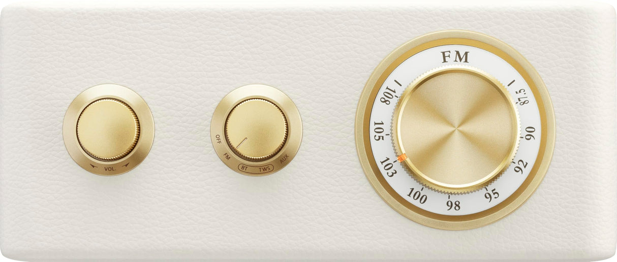 SANGEAN RA-101 Ivory Gold.Altavoz portátil con diseño Retro de Madera y Piel sintética. Bluetooth 5.0. Autonomía 19 Horas con una Carga Completa. AUX-in para Fuentes de Audio externas.