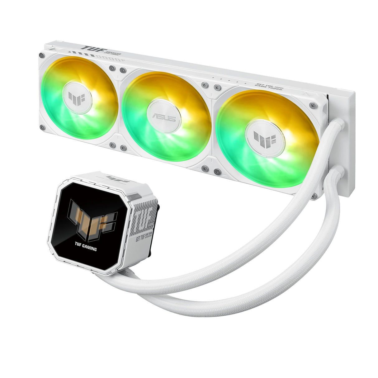 ASUS TUF Gaming LC III 360 ARGB LCD WHT, dispositivo de refrigeración líquida todo en uno, tres ventiladores ARGB preinstalados, pantalla IPS LCD de 2,8, tubos de 400 mm, blanco
