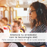 SPC Heron 2 Pro - Auriculares inalámbricos Bluetooth | Eco | 75h batería | Cancelación de Ruido (ANC) | Doble conexión simultánea | Modo Gaming | Ajustables y Plegables, Negro, plástico Reciclado