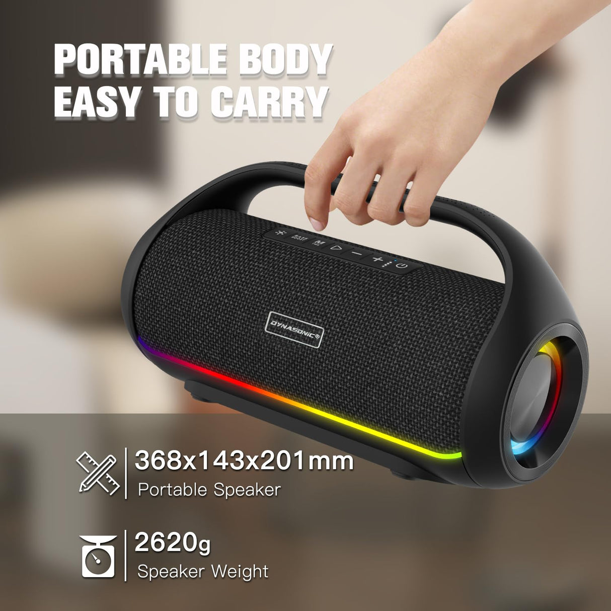 DYNASONIC S90 - Altavoz Bluetooth portatil IPX5 Waterproof. Altavoz Exterior inalambrico. Wireless Stereo. Reproductor de Sonido Potente. Micro-SD, USB.