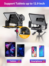 Moman MT12 Teleprompter Metálico de 12,9 Pulgadas, con App Remota y Control Remoto, Soporte Ajustable - Compatible con iPad, iPhone, Tabletas, Smartphones y Cámaras DSLR