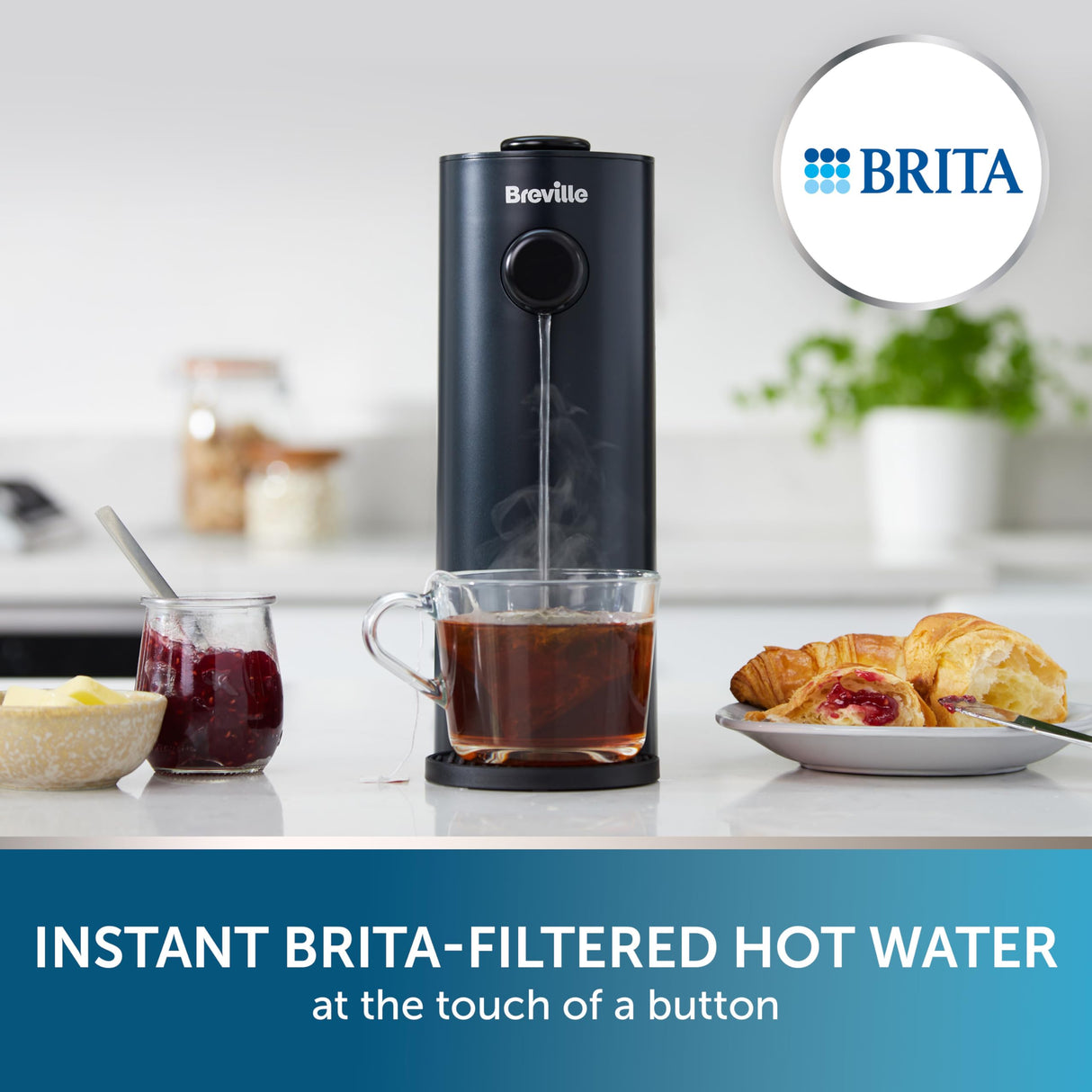 Breville Instant HotCup - Dispensador de agua caliente | 3 kW de ebullición rápida | 1,4 l de gran capacidad, eficiencia energética, filtro Brita incluido | negro metálico [VKT241]
