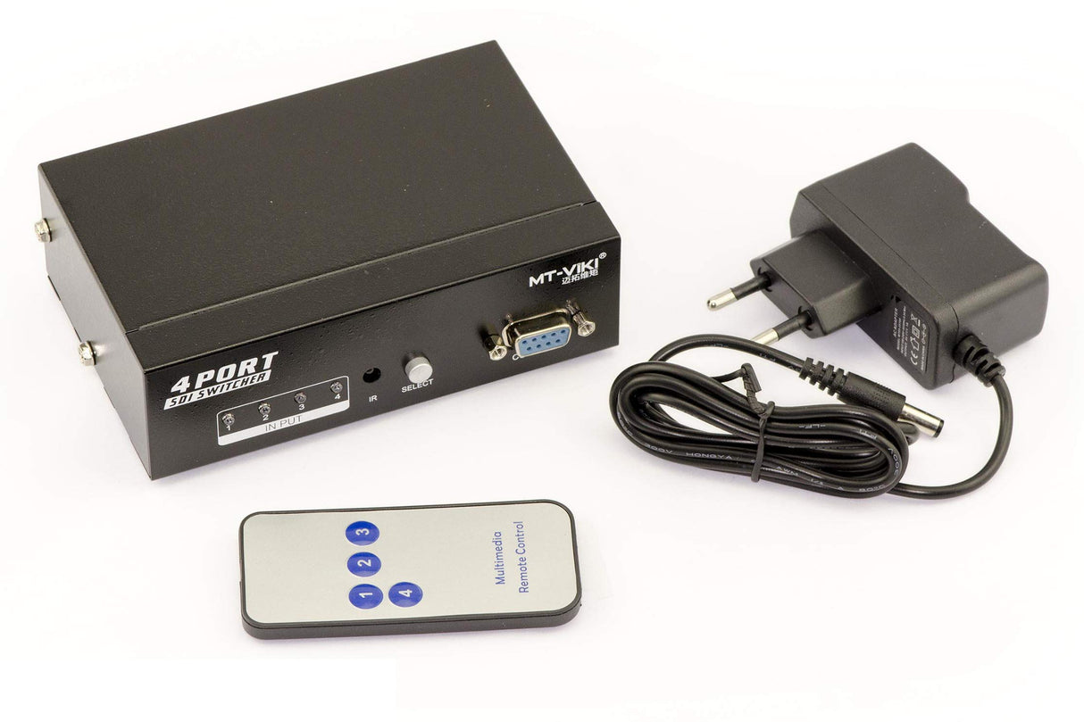 KALEA-INFORMATIQUE Conmutador SDI de 4 Puertos - 4 entradas BNC SDI a una Salida - Compatible con SD-SDI/HD-SDI y 3G-SDI 297MB/s - con Control Remoto y Capacidad de Control de Puerto COM RS232